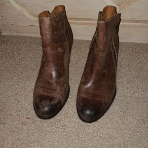 Distressed leather booties